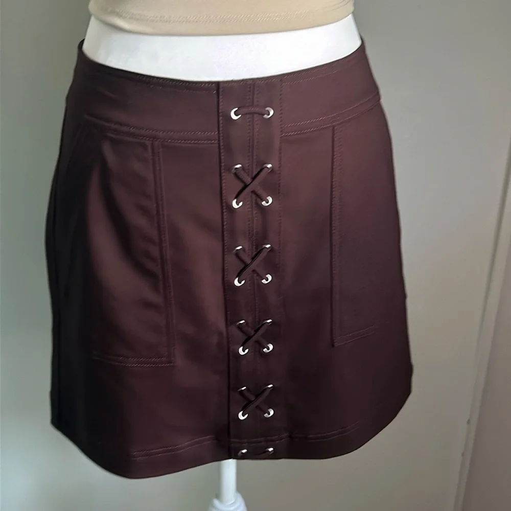 New EXPRESS Retro 70s Faux Lace Up Mini Skirt